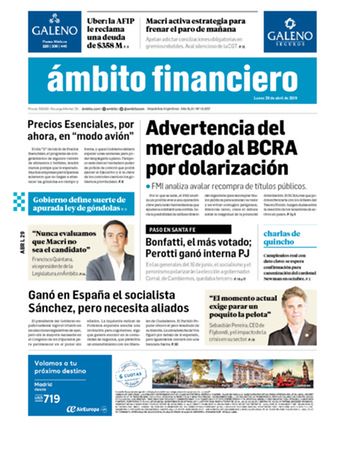 Tapa Edicion Impresa del 2019-04-29