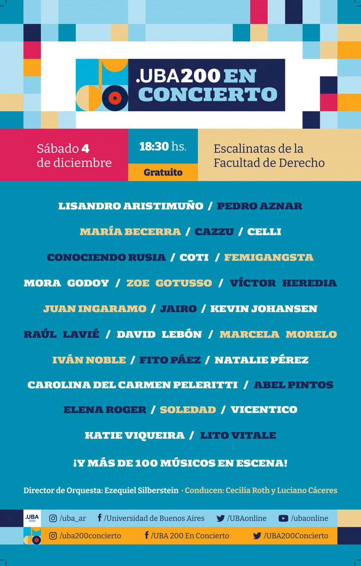 Fito Páez, Abel Pintos, María Becerra and many more will celebrate 200 years of the UBA with a free recital