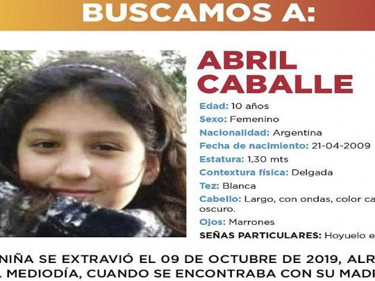 La búsqueda de Abril Caballé, la niña de 10 años que desapareció el miércoles pasado en una playa de la localidad bonaerense de Punta Indio, ingresó al sistema Alerta Sofía, que es un mecanismo de emergencia para hallar niños desaparecidos.