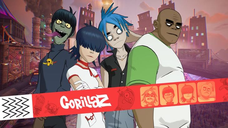 De izquierda a derecha: Murdoc Niccals, Noodle, 2D y Russel Hobbs