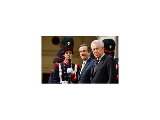 El primer ministro griego, Antonis Samaras, visitó a su par italiano, Mario Monti.