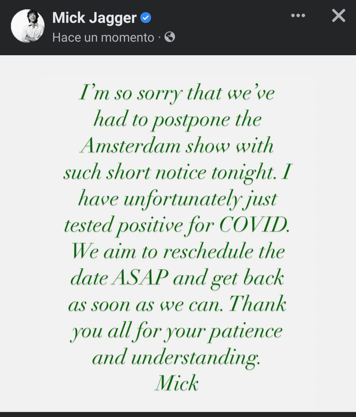Mick Jagger has Covid-19 and the Rolling Stones have to cancel part of their tour