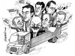 Gobernadores salientes Carlos Manfredotti, Carlos Reutemann, José Luis Lizurume, Rubén Marín, Roberto Iglesias, Angel Rozas y Oscar Castillo.