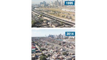 ámbito.com | Demuestran las imágenes el abismal crecimiento de la Villa 31 y 31 bis en los últimos 19 años. Arriba, la villa en 1995 cuando sólo vivían allí unas 7.951 personas. Abajo, la expansión del asentamiento donde hoy  residen unos 40 mil habitantes.