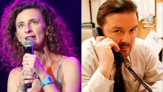 Felicity Ward y Ricky Gervais.