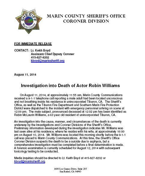 Hallaron muerto Robin Williams (foto 1)