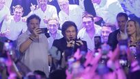 El presidente Javier Milei durante su discurso de victoria en las elecciones legislativas.&nbsp;