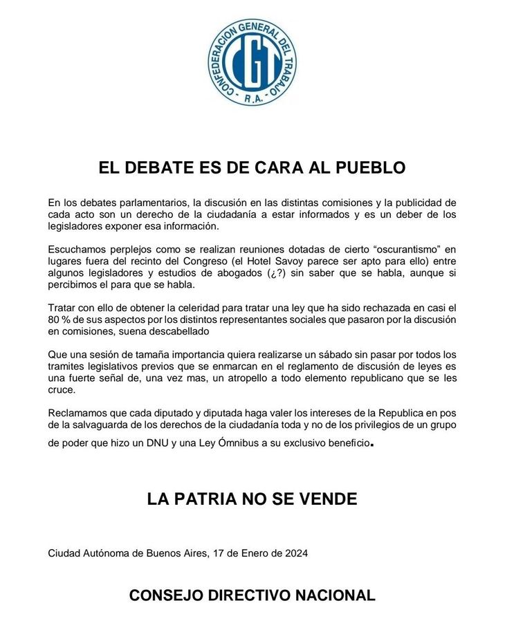 Comunicado de la CGT. Comunicado de la CGT.