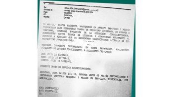 Comunicación interna de Gendarmería donde se pide a los jefes suspender preventivamente licencias y vacaciones en la fuerza.