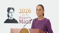 Claudia Sheinbaum en la Mañanera del Pueblo desde el Palacio Nacional.