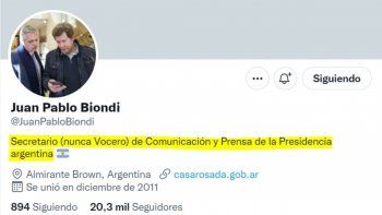 El Twitter de Juan Pablo Biondi.&nbsp;