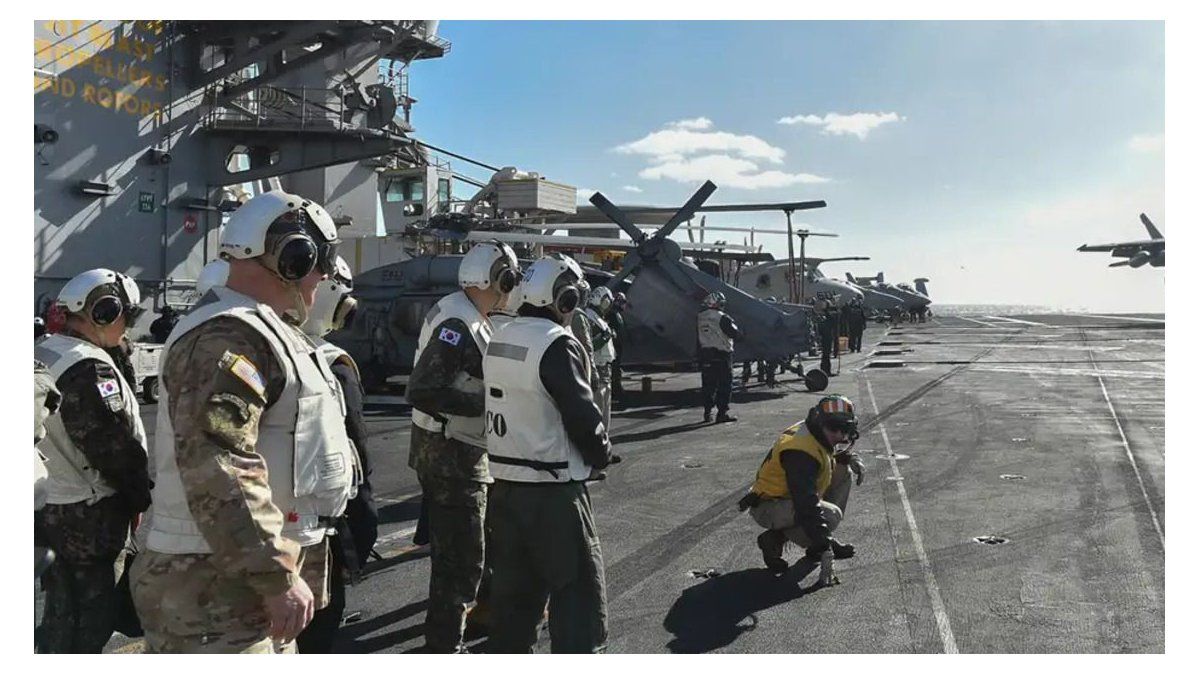 The naval forces of South Korea, the United States and Japan held joint military exercises