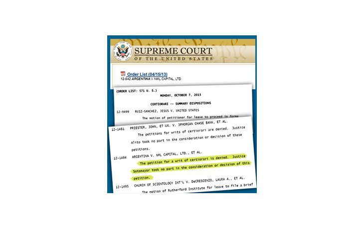 ámbito.com | Contundente decisión de la Corte de EE.UU. sobre la apelación argentina. El facsímil del comunicado del máximo tribunal refleja esa decisión. Si bien era previsible, no deja de preocupar el hecho de que se van agotando las instancias  que tiene a mano el