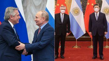 Alberto Fernández con Vladimir Putin y Xi Jinping.