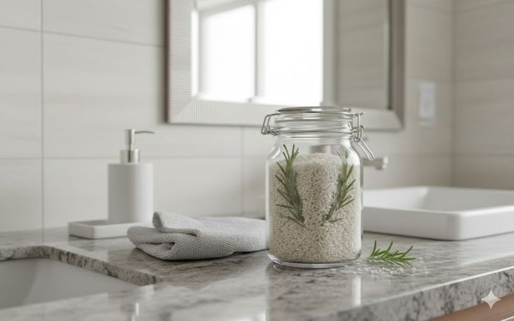 El frasco con romero y arroz se puede colocar en varios lugares del hogar. Uno de ellos es el baño. El frasco con romero y arroz se puede colocar en varios lugares del hogar. Uno de ellos es el baño.