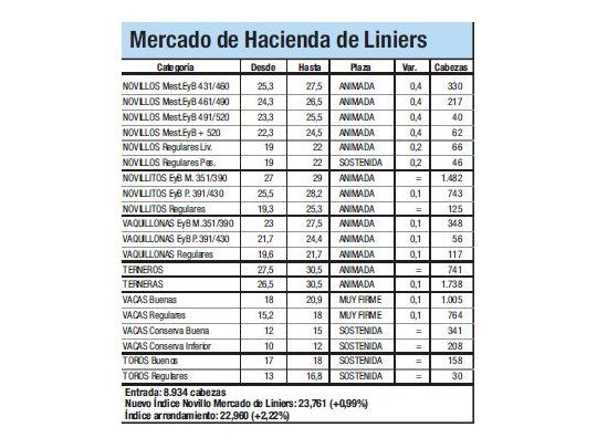 Índice Novillo subió un 1% en Liniers