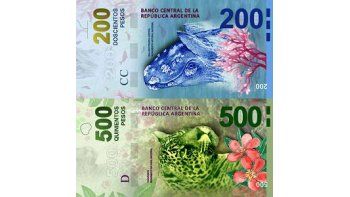 Muestras de los billetes de $200 y $500.