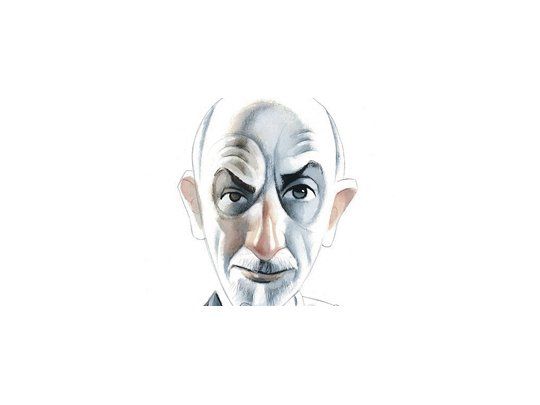 Caricatura de Luigi Pirandello que aparece en la tapa de los relatos completos del escritor.