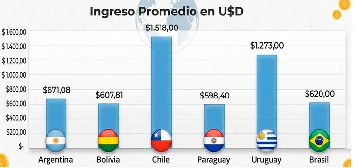Ingreso promedio por país. Gentileza: Focus Market