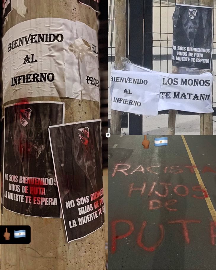 Algunos de los carteles intimidatorios que aparecieron en las calles contra los hinchas de River.