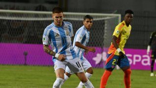 Franco Mastantuono con la selección argentina en la Selección sub 20. 