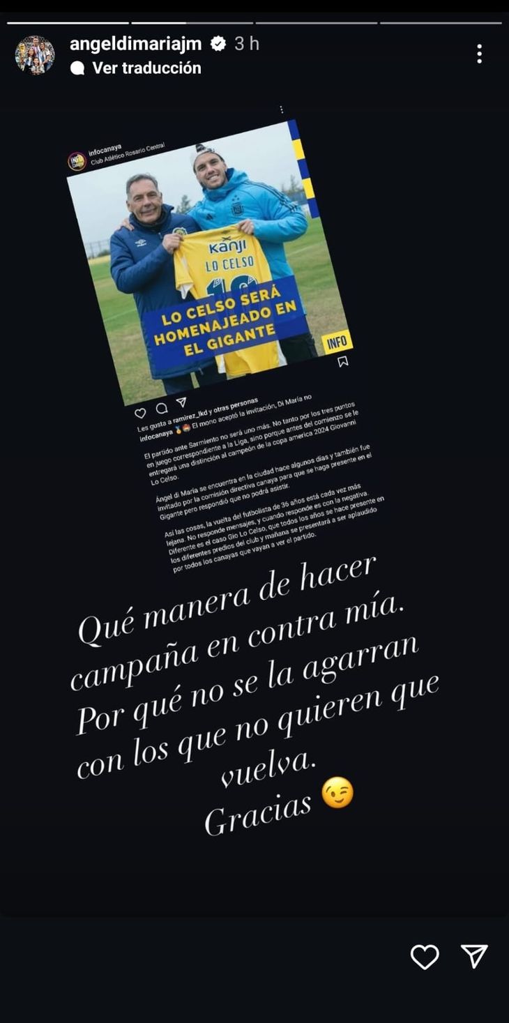 The story of Angel Di Maria on Instagram The story of Angel Di Maria on Instagram