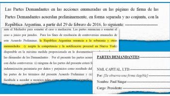 ámbito.com | Copy. El acuerdo de 2016 con los fondos buitre incluyó el establecimiento de la jurisdicción internacional para los holdouts.