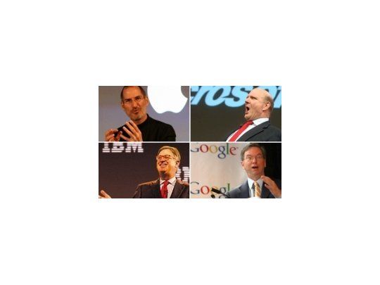 Steve Jobs, Ceo de Apple; Steve Ballmer, Ceo de Microsoft; Samuel J. Palmisano, Ceo de IMB y Eric Schmidt, Ceo de Google.