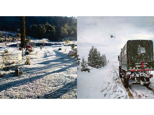 Todo blanco. La nieve llegó a Misiones y dejó un manto blanco (izquierda). En Bariloche, aún hay turistas varados por el temporal (derecha).