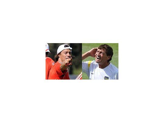 Almeyda y Falcioni ajustan los últimos detalles para el Superclásico de mañana.