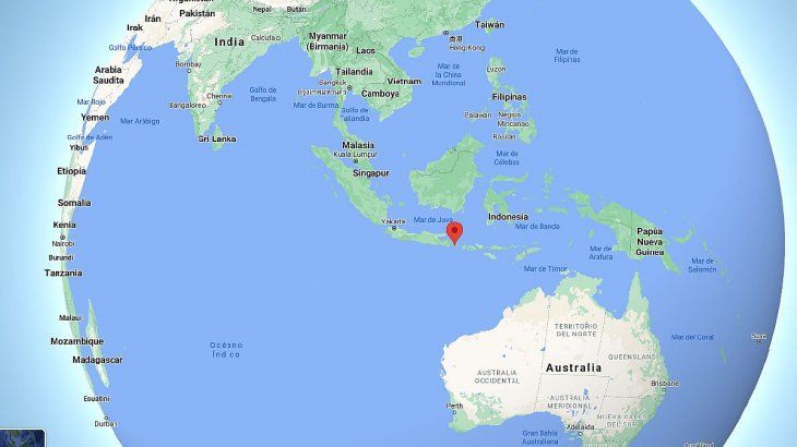 La zona de búsqueda del submarino de Indonesia sobre el Océano Índico, frente a las costas de Bali.