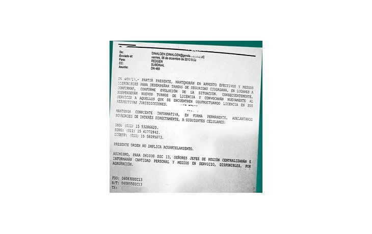 ámbito.com | Comunicación interna de Gendarmería donde se pide a los jefes suspender preventivamente licencias y vacaciones en la fuerza.