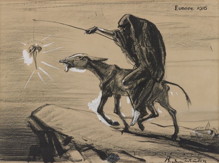 La idea de aplicar una estrategia de zanahoria (disuasión) y palo (coacción) al enfrentamiento nuclear es de Schelling. Caricatura de B.Robinson, 1906 