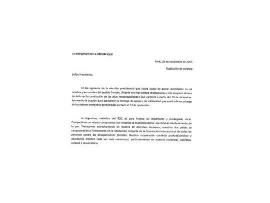 Fragmento de la carta enviada a Macri
