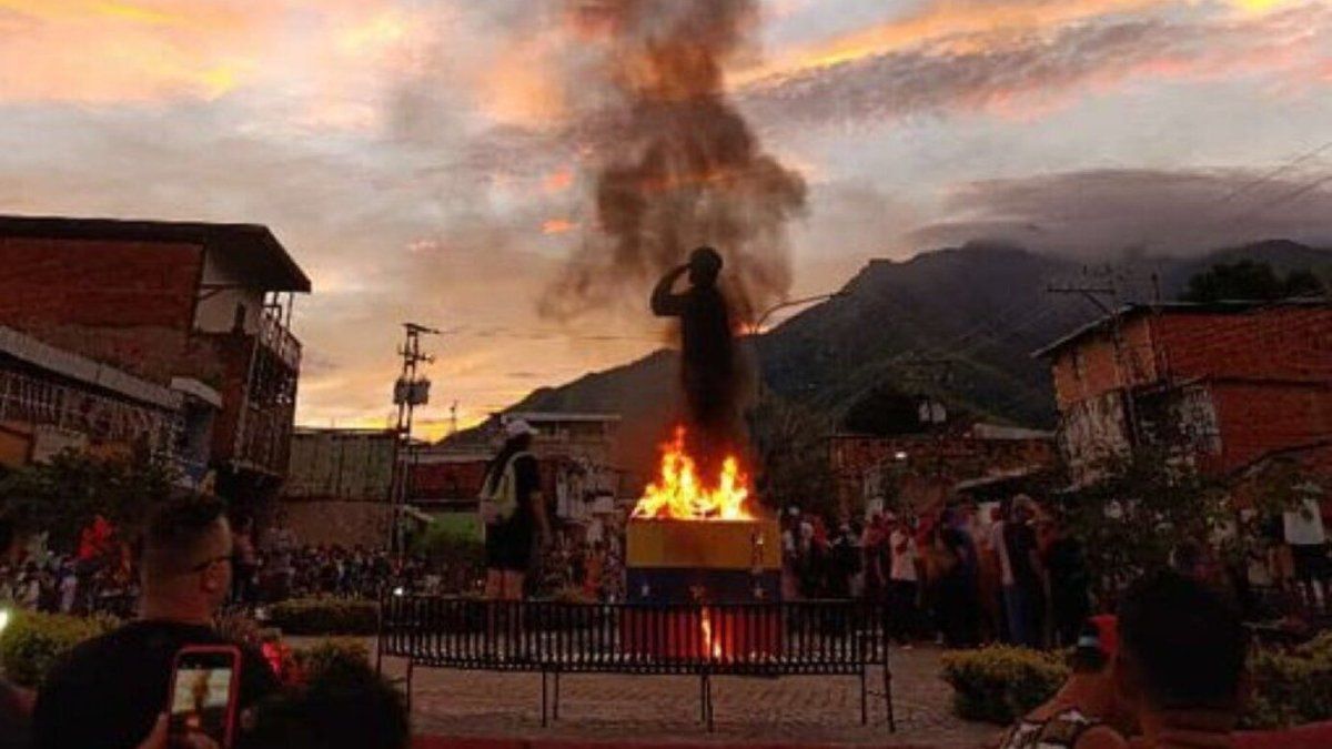 Protesters tore down several statues of Hugo Chavez