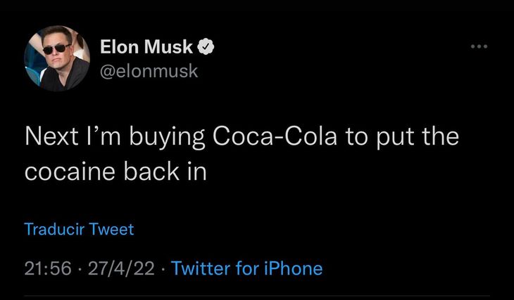 Polémico tuit de Elon Musk: Ahora voy a comprar Coca Cola para volver a ponerle cocaína