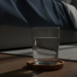 Vaso de agua junto a la cama. Vaso de agua junto a la cama.
