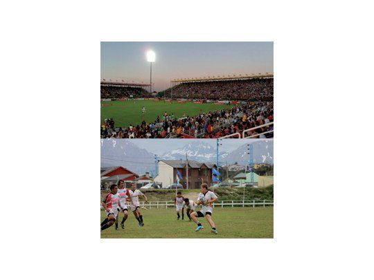 Con las cerros de fondo. Con menos brillo pero igual pasión, el rugby fue protagonista en Ushuaia. Lujosa e imponente. Los estadios de Dubai lucieron colmados en la fecha del Circuito Mundial.