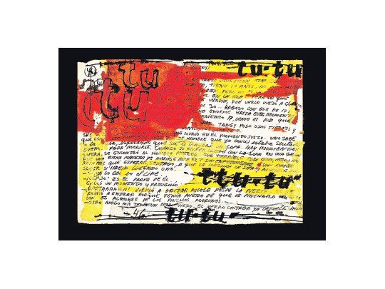Parte de la muestra “Besos Brujos” es un curioso collage de escritura redactado en Ibiza durante un tormentoso verano de 1965, que es una suerte de testamento ya que el 12 de octubre de ese año Greco se suicida.