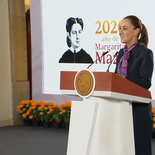 Claudia Sheinbaum en la Mañanera del Pueblo.