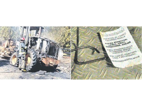 Golpe. El ataque alcanzó a dos maquinarias viales en Río Negro y a una cabaña del sindicato petrolero en Chubut. En los tres casos arrojaron panfletos.