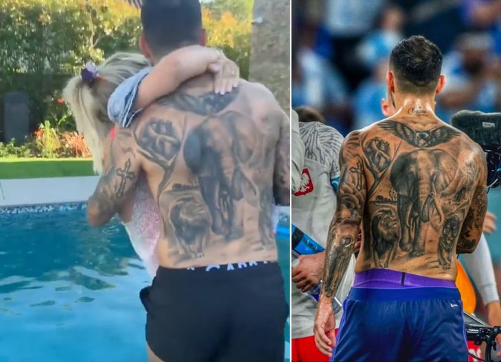 The tattoo of Leandro Paredes's back. The tattoo of Leandro Paredes's back.