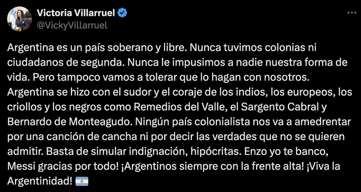 El posteo de Villarruel que oblig al Gobierno a diferenciarse de sus declaraciones.