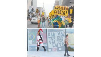ámbito.com | Todo Brasil toma partido sobre el “impeachment” de Dilma Rousseff.  Arriba, un grupo de paulistas salió a protestar al saber que la Cámara de Diputados podía frenar el proceso. Abajo, un cartel contra el “golpe” en el palacio del Planalto de Brasilia.