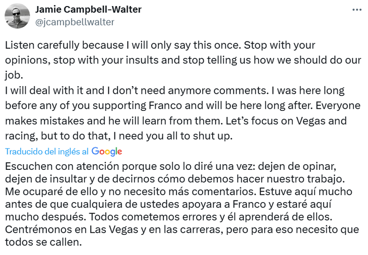 The message from Franco Colapinto’s manager after the videos with China Suárez: “We all make mistakes”