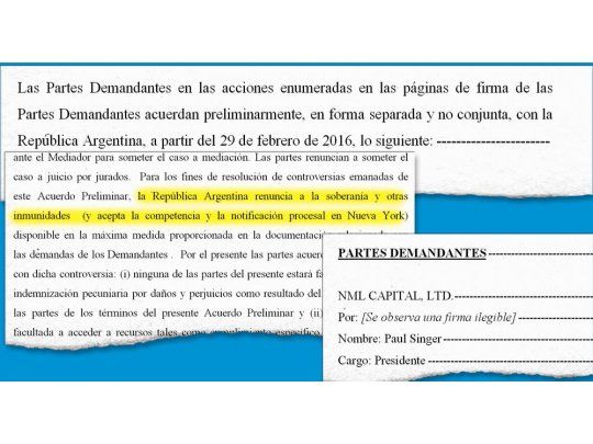 Copy. El acuerdo de 2016 con los fondos buitre incluyó el establecimiento de la jurisdicción internacional para los holdouts.