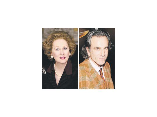 Meryl Streep caracterizada como Margareth Thatcher para «La dama de hierro». Al lado, Daniel Day Lewis, quien hará de Abraham Lincoln, dirigido por Steven Spielberg.