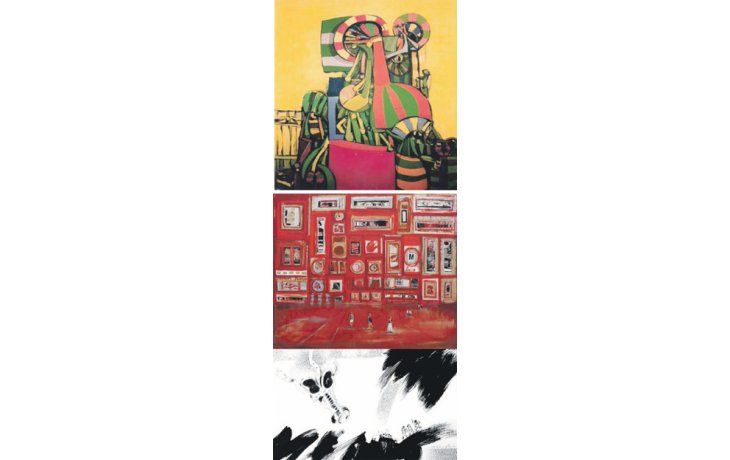ámbito.com | Arriba, una de las obras de los 60 de Osvaldo Borda que exhibe el Centro Borges. También en el Borges se puede ver la serie “Bestiario” del dibujante Carlos Langone (última). Y en el medio, una de las imágenes de la ciudad de  Luisa González en la UCA.