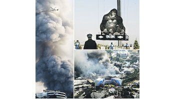 La columna de humo se podía apreciar desde varios kilómetros del lugar donde están ubicadoslos estudios Universal. Una de las maquetas utilizadas para «King Kong» pudo ser salvada.