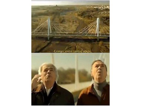 En el spot, De la Sota y Schiaretti se quejan de la falta de envío de fondos de la Nación a la provincia y destacan la contrucción del puente Bicentenario con fondos propios. Scotto dijo que lo financió el Gobierno nacional.